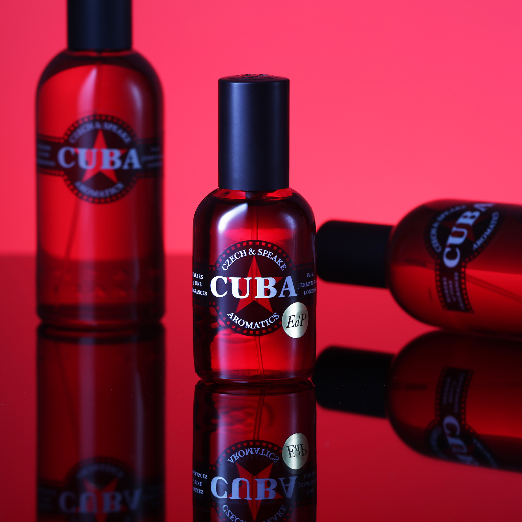 Cuba Eau de Parfum 50ml and 100mls on red