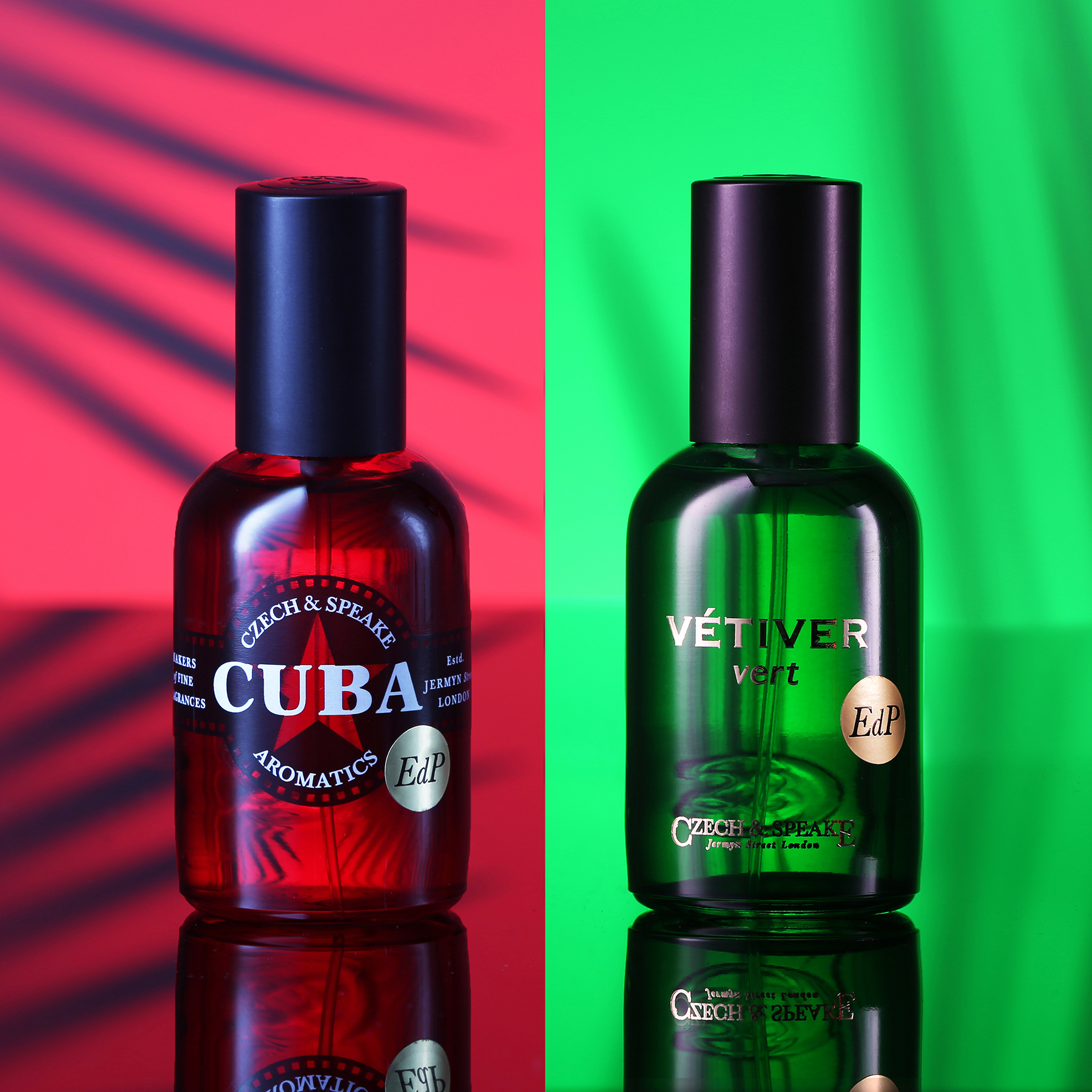 Cuba and Vetiver Vert Edp 50ml split screen red and green