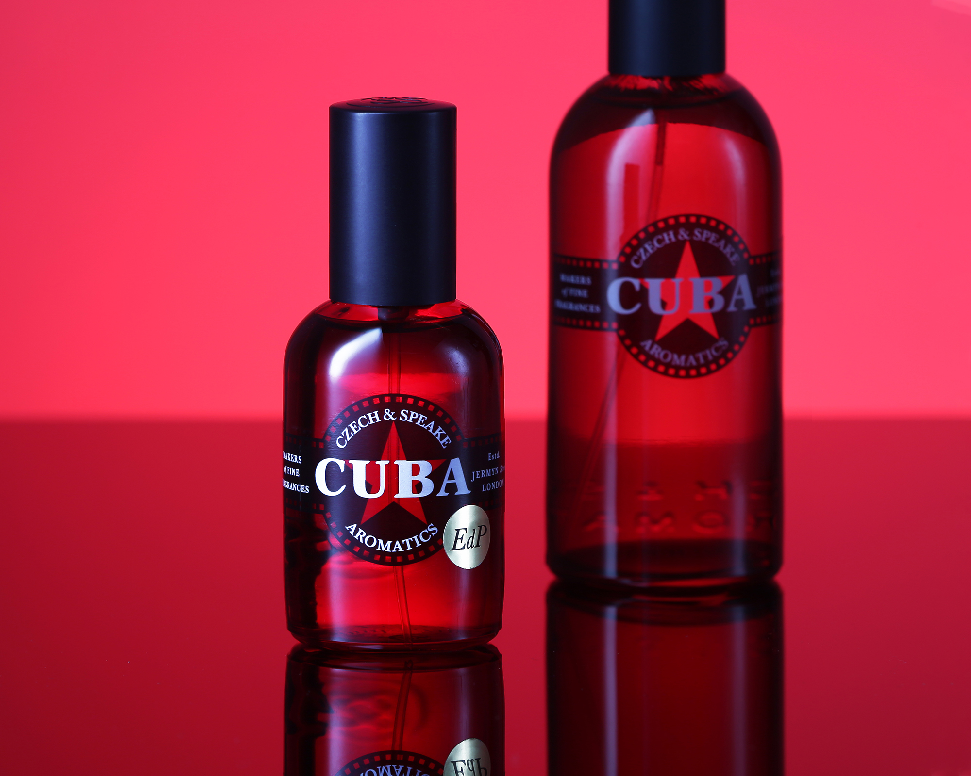 Cuba Eau de Parfum 50ml and Cuba Cologne 100ml on red