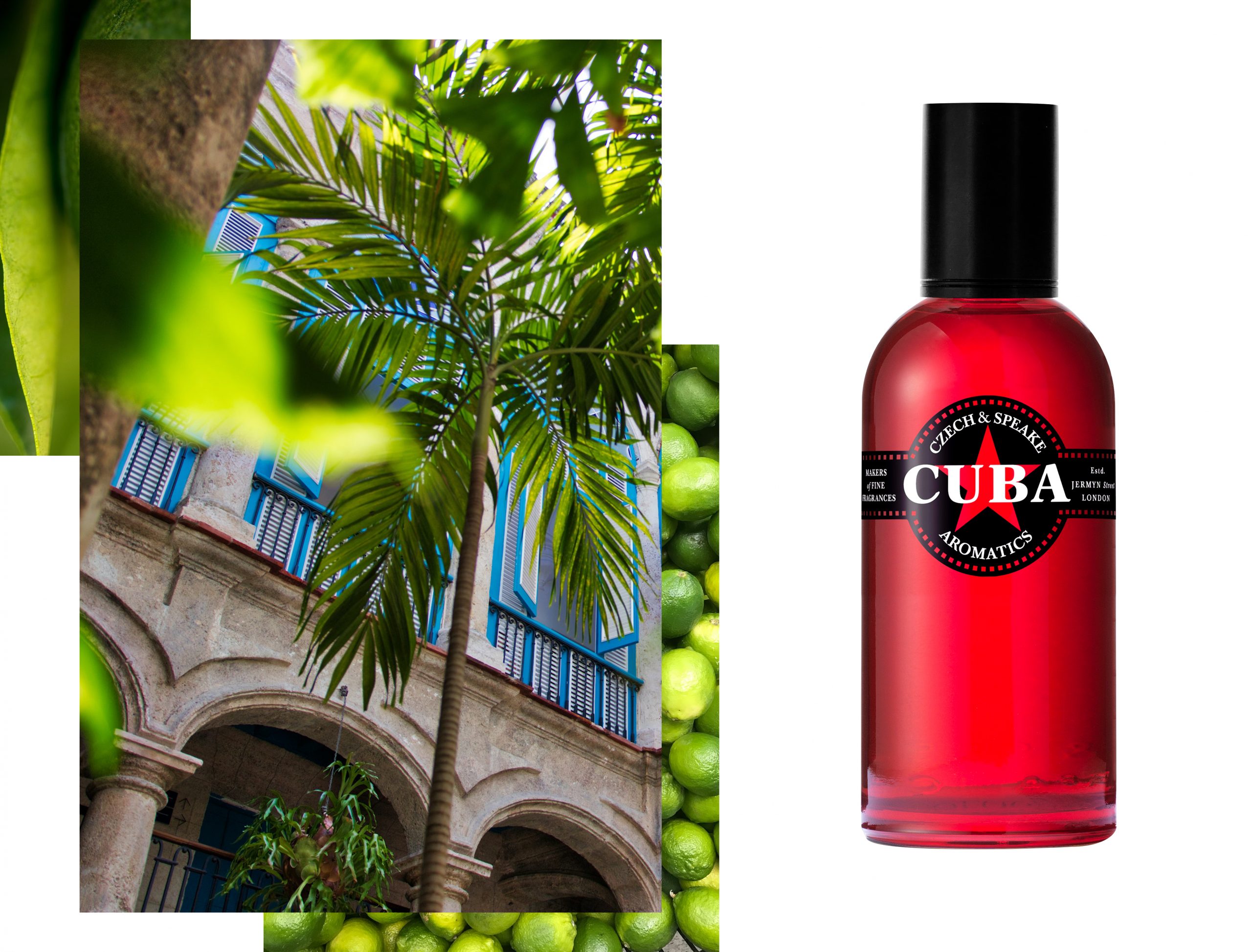 Cuba 100ml fragrance with cuban architecture, palm trees, limes