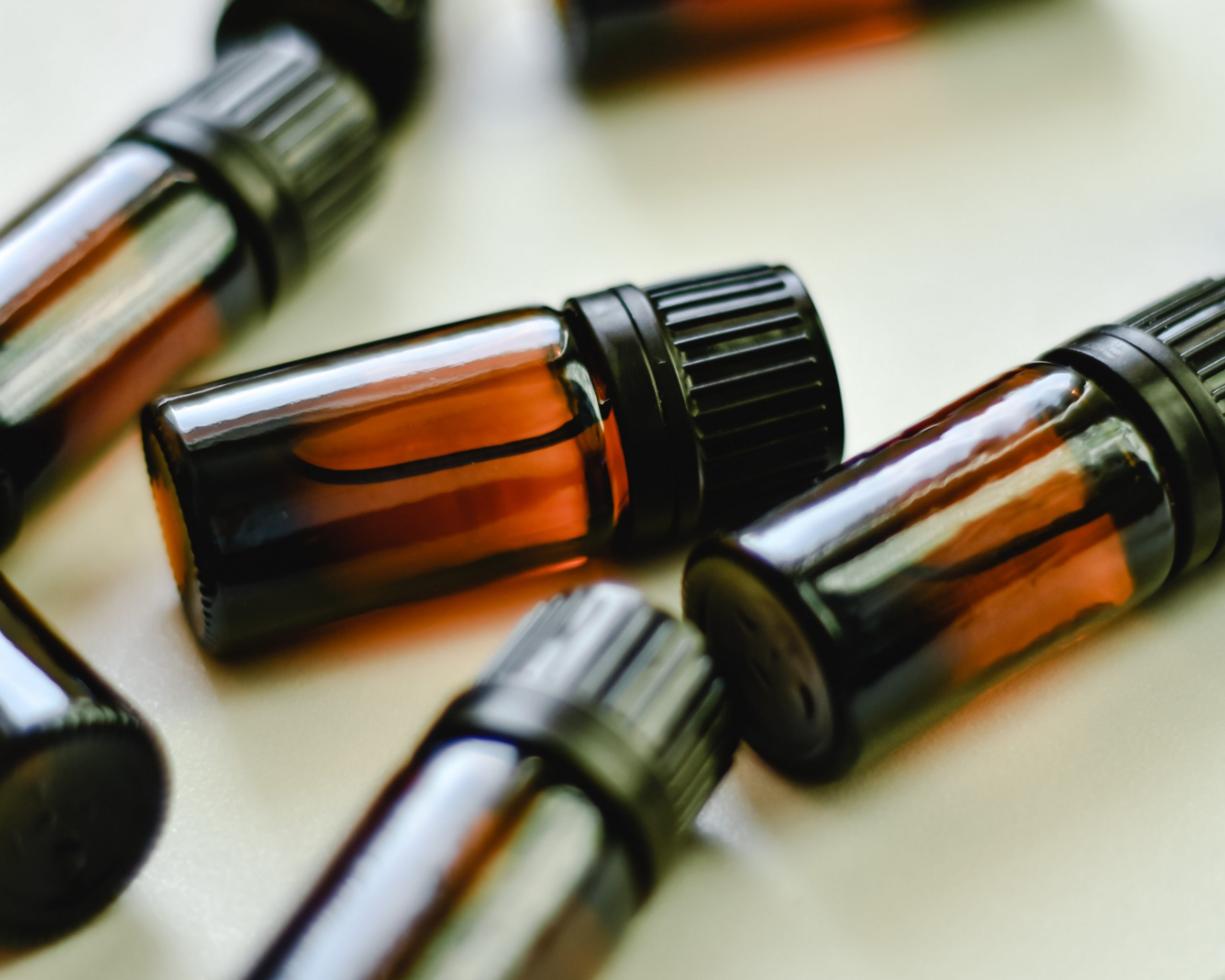 Close up of essential oil bottles