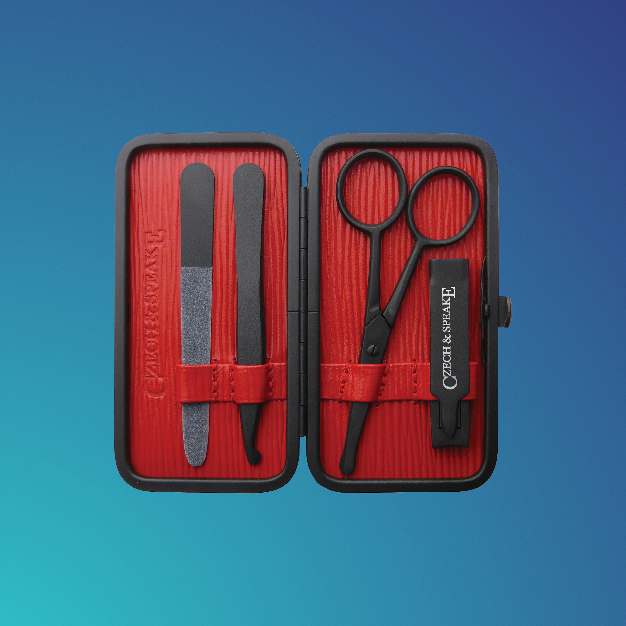 Travel size red and black manicure set from Czech & Speake